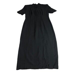 Vintage SL Fashions Dress 8 Black Maxi Keyhole Embroidered Toggle Oriental 90s‎